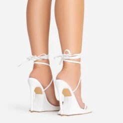 EGO Superlit Lace Up Square Toe Sculptured Platform Stiletto Heel In White Faux Leather -EGO Sales 15 02 23 fw63569 sb2