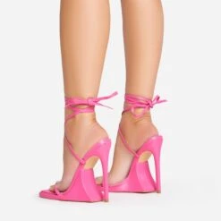 EGO Superlit Lace Up Square Toe Sculptured Platform Stiletto Heel In Pink Faux Leather -EGO Sales 15 02 23 fw63572 sb