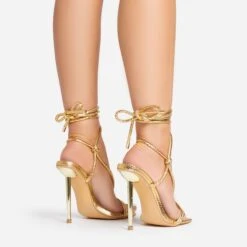EGO Orbit Lace Up Knotted Detail Square Toe Metallic Heel In Gold Snake Print Faux Leather 10 EGO Orbit Lace Up Knotted Detail Square Toe Metallic Heel In Gold Snake Print Faux Leather -EGO Sales 15 02 23 fw63597 sb2