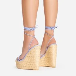 EGO Escape-Away Lace Up Woven Platform Wedge Heel In Lilac Faux Leather -EGO Sales 15 02 23 fw63600 sb