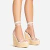 EGO Escape-Away Lace Up Woven Platform Wedge Heel In White Faux Leather -EGO Sales 15 02 23 fw63610 s