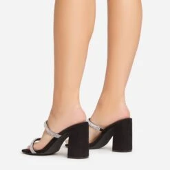 EGO Garland Double Diamante Strap Square Toe Block Heel Mule In Black Faux Leather -EGO Sales 15 02 23 fw64217 sb
