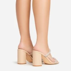EGO Garland Double Diamante Strap Square Toe Block Heel Mule In Nude Faux Leather -EGO Sales 15 02 23 fw64222 sb2