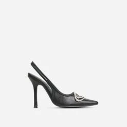 EGO Interlocking Diamante Detail Pointed Toe Slingback Court Heel In Black Faux Leather -EGO Sales 15 03 23 abi70406 sq