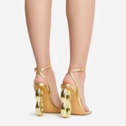 EGO Farah Ankle Strap Square Toe Gold Chain Heel In Gold Faux Leather -EGO Sales 15 06 22 fw12739