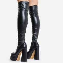 EGO Best-Nights Square Toe Extreme Platform Block Heel Over The Knee Thigh High Boot In Black Faux Leather 9 EGO Best-Nights Square Toe Extreme Platform Block Heel Over The Knee Thigh High Boot In Black Faux Leather -EGO Sales 15 06 22 fw12824