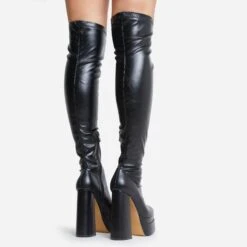 EGO Best-Nights Square Toe Extreme Platform Block Heel Over The Knee Thigh High Boot In Black Faux Leather 10 EGO Best-Nights Square Toe Extreme Platform Block Heel Over The Knee Thigh High Boot In Black Faux Leather -EGO Sales 15 06 22 fw12825