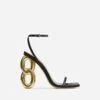 EGO Farah Ankle Strap Square Toe Gold Chain Heel In Black Faux Leather -EGO Sales 15 06 22 fw12878