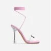 EGO Shine-Bright Lace Up Gem Detail Square Toe Clear Perspex Statement Heel In Pink Faux Leather -EGO Sales 15 06 22 fw12891