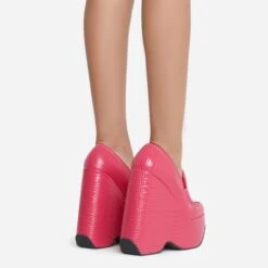 EGO A-New-Day Closed Square Toe Platform Wedge Loafer Heel In Pink Croc Print Faux Leather -EGO Sales 15 06 22 fw12938