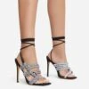 EGO No-Strings-Attached Lace Up Diamante Knotted Strap Detail Square Toe Stiletto Heel In Black Faux Leather -EGO Sales 15 06 22 fw12977