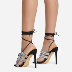 EGO No-Strings-Attached Lace Up Diamante Knotted Strap Detail Square Toe Stiletto Heel In Black Faux Leather 9 EGO No-Strings-Attached Lace Up Diamante Knotted Strap Detail Square Toe Stiletto Heel In Black Faux Leather -EGO Sales 15 06 22 fw12979