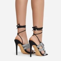 EGO No-Strings-Attached Lace Up Diamante Knotted Strap Detail Square Toe Stiletto Heel In Black Faux Leather 10 EGO No-Strings-Attached Lace Up Diamante Knotted Strap Detail Square Toe Stiletto Heel In Black Faux Leather -EGO Sales 15 06 22 fw12980