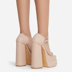 EGO Peggie Diamante Strap Open Square Toe Extreme Platform Block Heel In Nude Faux Leather -EGO Sales 15 06 22 fw13000