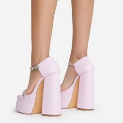 EGO Peggie Diamante Strap Open Square Toe Extreme Platform Block Heel In Pink Faux Leather -EGO Sales 15 06 22 fw13009