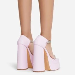 EGO Peggie Diamante Strap Open Square Toe Extreme Platform Block Heel In Pink Faux Leather -EGO Sales 15 06 22 fw13010