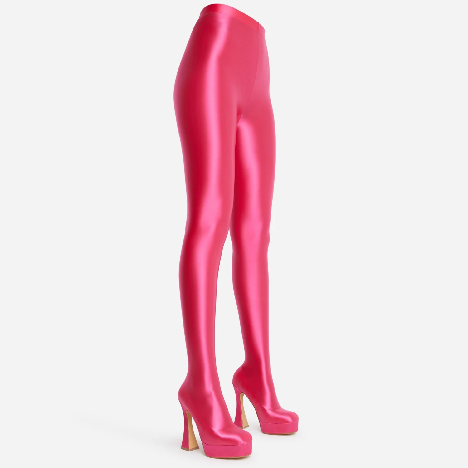 EGO Hypnosis Closed Square Toe Platform Flared Block Heel Long Legging Boot In Pink Lycra 3 EGO Hypnosis Closed Square Toe Platform Flared Block Heel Long Legging Boot In Pink Lycra