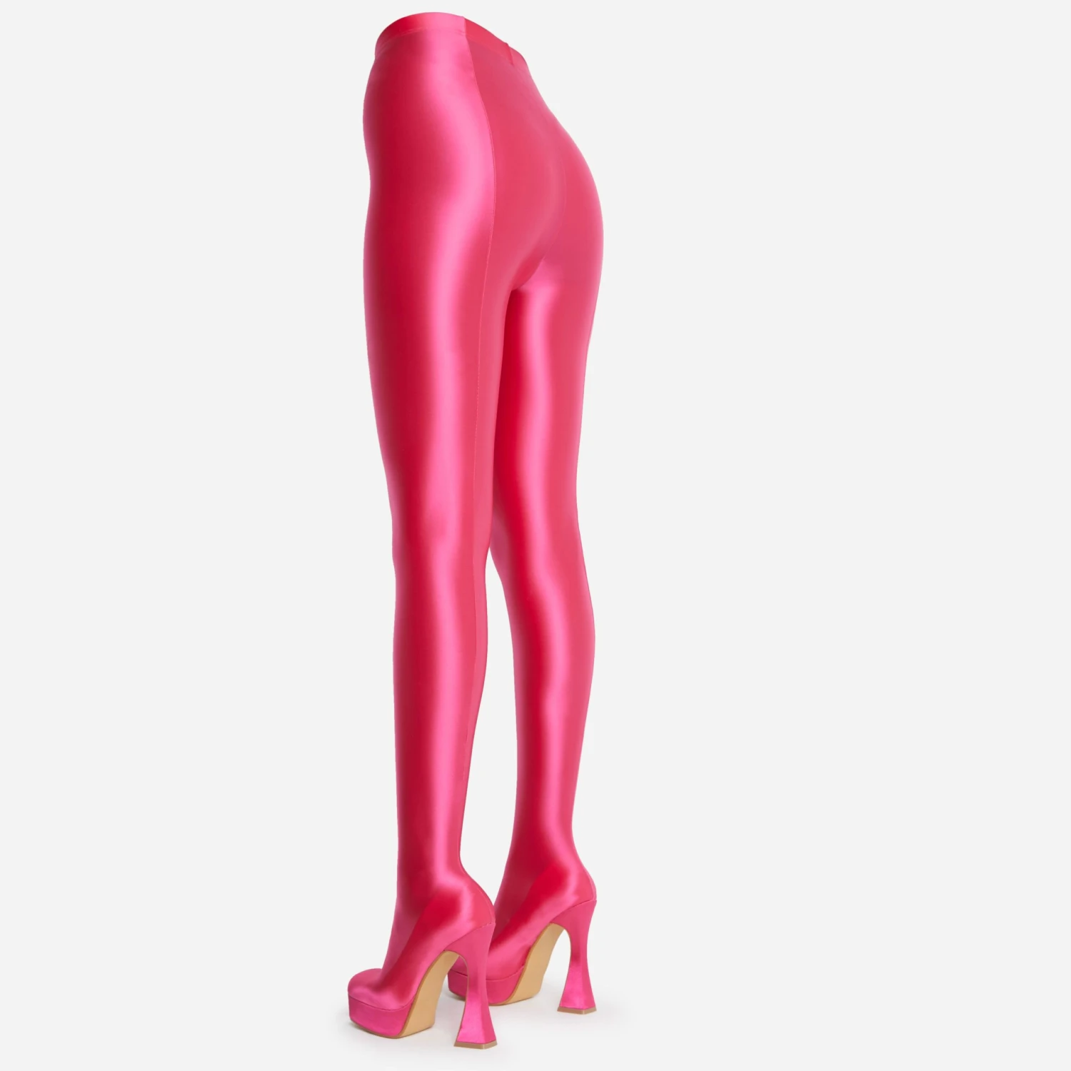 EGO Hypnosis Closed Square Toe Platform Flared Block Heel Long Legging Boot In Pink Lycra 5 EGO Hypnosis Closed Square Toe Platform Flared Block Heel Long Legging Boot In Pink Lycra - Image 3