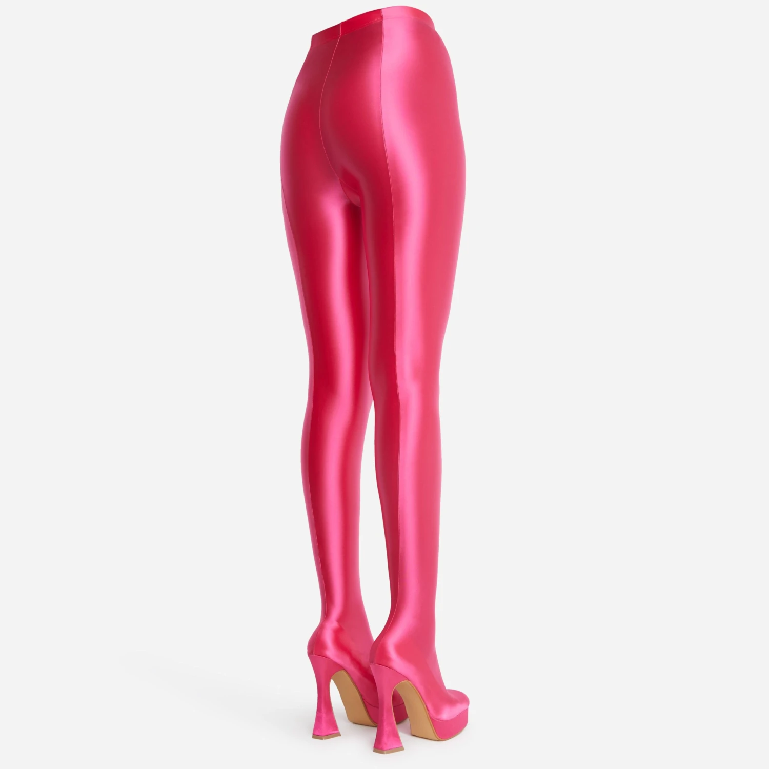EGO Hypnosis Closed Square Toe Platform Flared Block Heel Long Legging Boot In Pink Lycra 6 EGO Hypnosis Closed Square Toe Platform Flared Block Heel Long Legging Boot In Pink Lycra - Image 4