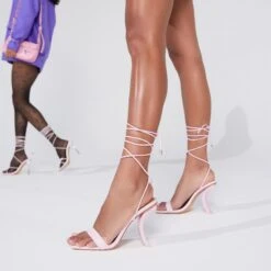 EGO Move-On Lace Up Square Toe Curved Chain Link Heel In Pink Faux Leather -EGO Sales 15 08 22 catwalk7659