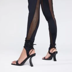 EGO Move-On Lace Up Square Toe Curved Chain Link Heel In Black Faux Leather -EGO Sales 15 08 22 catwalk9915