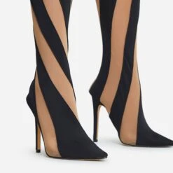 EGO Lilth Wrapped Panel Detail Pointed Toe Stiletto Heel Over The Knee Thigh High Sock Boot In Black Mesh 8 EGO Lilth Wrapped Panel Detail Pointed Toe Stiletto Heel Over The Knee Thigh High Sock Boot In Black Mesh -EGO Sales 16 08 22 fw12375