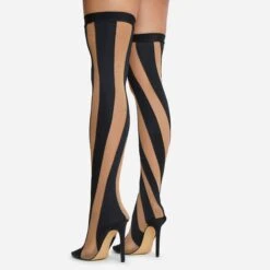 EGO Lilth Wrapped Panel Detail Pointed Toe Stiletto Heel Over The Knee Thigh High Sock Boot In Black Mesh 9 EGO Lilth Wrapped Panel Detail Pointed Toe Stiletto Heel Over The Knee Thigh High Sock Boot In Black Mesh -EGO Sales 16 08 22 fw12376