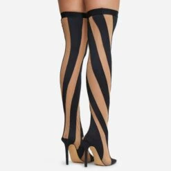 EGO Lilth Wrapped Panel Detail Pointed Toe Stiletto Heel Over The Knee Thigh High Sock Boot In Black Mesh 10 EGO Lilth Wrapped Panel Detail Pointed Toe Stiletto Heel Over The Knee Thigh High Sock Boot In Black Mesh -EGO Sales 16 08 22 fw12377