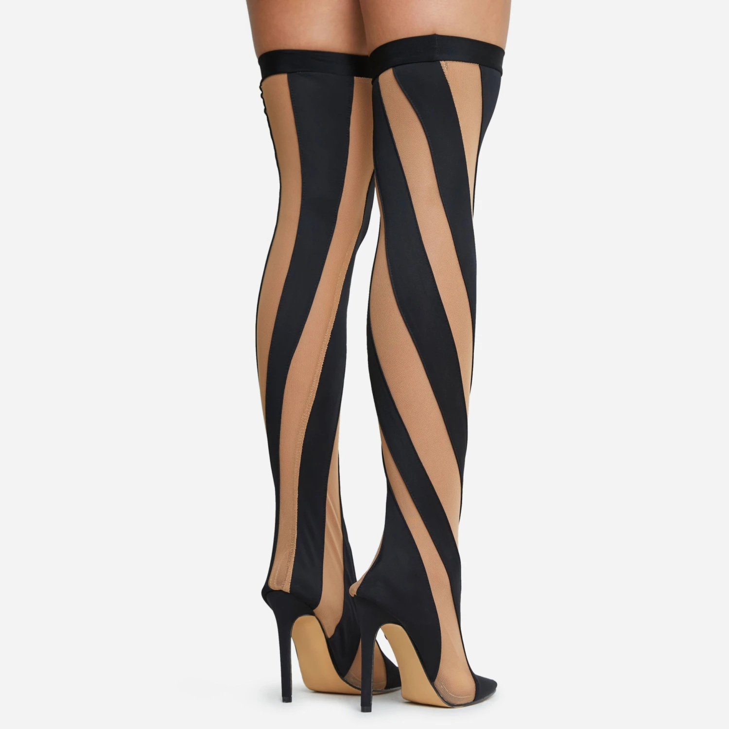 EGO Lilth Wrapped Panel Detail Pointed Toe Stiletto Heel Over The Knee Thigh High Sock Boot In Black Mesh 6 EGO Lilth Wrapped Panel Detail Pointed Toe Stiletto Heel Over The Knee Thigh High Sock Boot In Black Mesh - Image 4