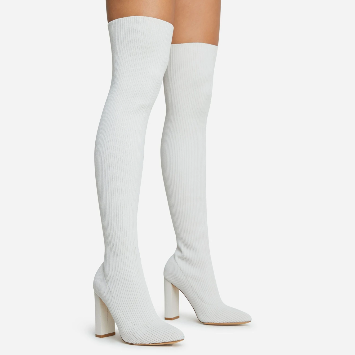EGO Only-Fans Block Heel Over The Knee Thigh High Long Sock Boot In Cream Nude Ribbed Knit 3 EGO Only-Fans Block Heel Over The Knee Thigh High Long Sock Boot In Cream Nude Ribbed Knit