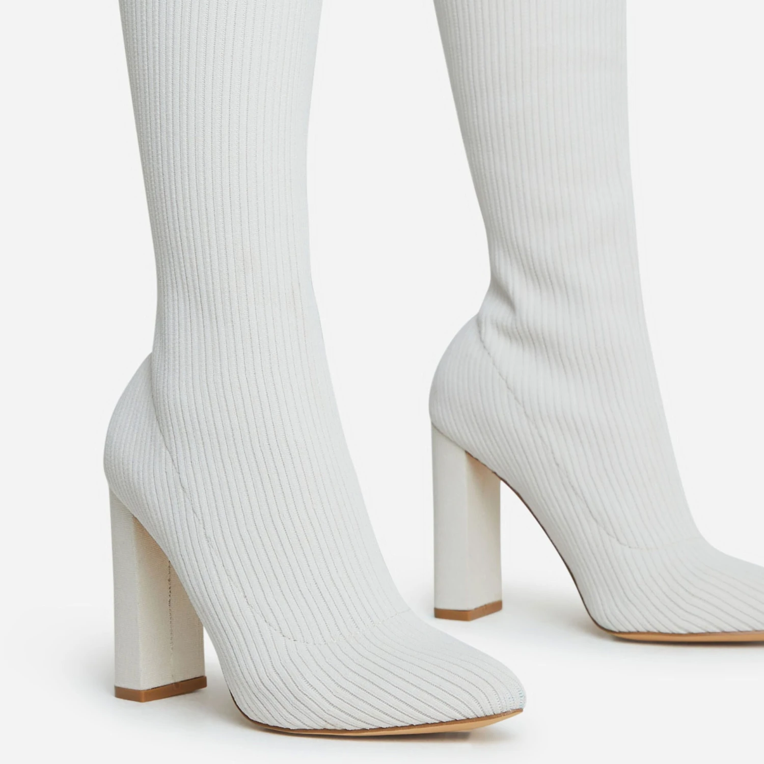 EGO Only-Fans Block Heel Over The Knee Thigh High Long Sock Boot In Cream Nude Ribbed Knit 4 EGO Only-Fans Block Heel Over The Knee Thigh High Long Sock Boot In Cream Nude Ribbed Knit - Image 2