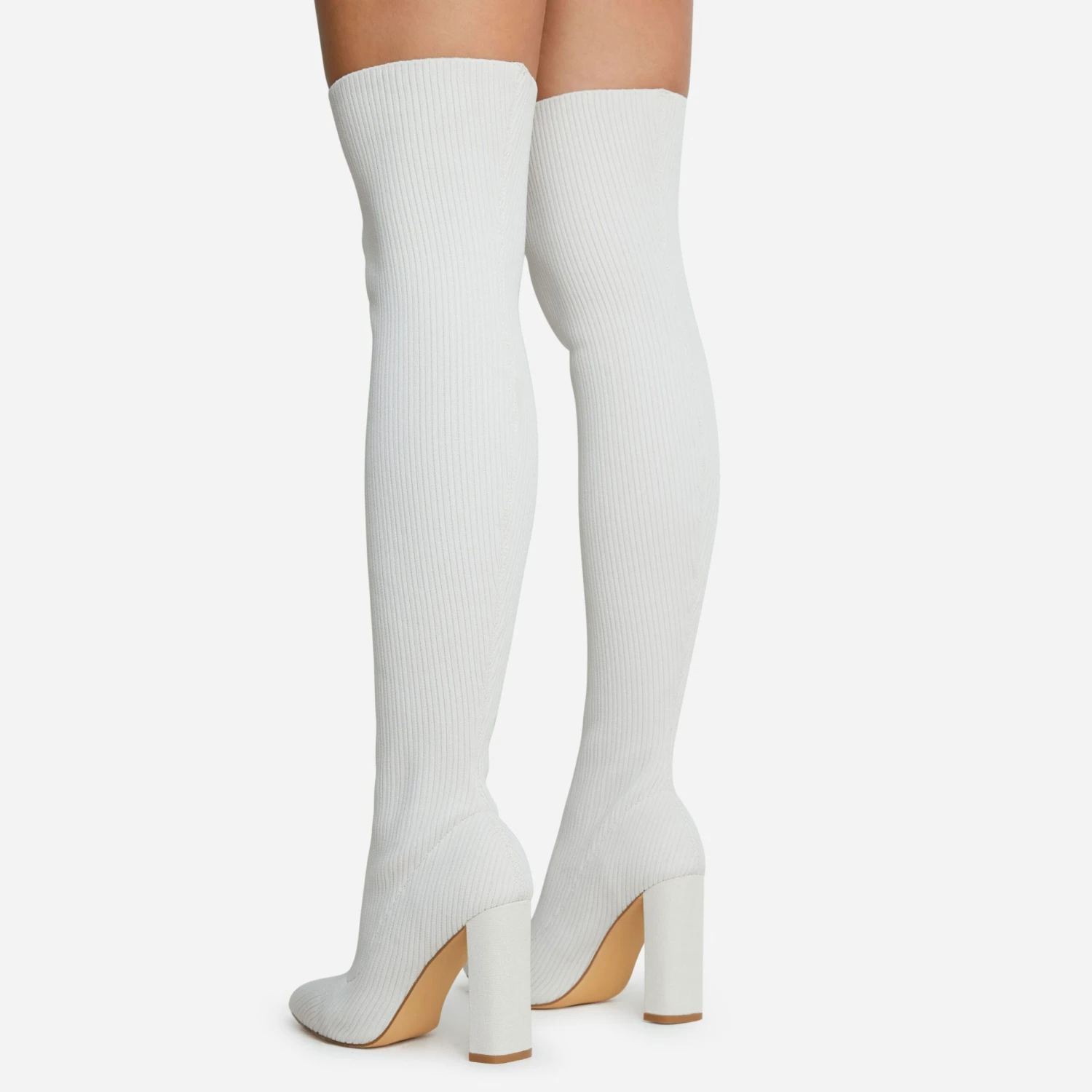 EGO Only-Fans Block Heel Over The Knee Thigh High Long Sock Boot In Cream Nude Ribbed Knit 5 EGO Only-Fans Block Heel Over The Knee Thigh High Long Sock Boot In Cream Nude Ribbed Knit - Image 3