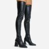 EGO No-Questions Pointed Toe Statement Block Heel Over The Knee Thigh High Long Boot In Black Faux Leather -EGO Sales 16 08 22 fw12573 copy