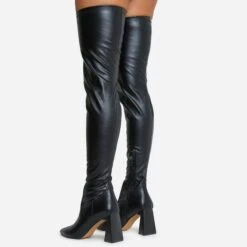 EGO No-Questions Pointed Toe Statement Block Heel Over The Knee Thigh High Long Boot In Black Faux Leather -EGO Sales 16 08 22 fw12575 copy