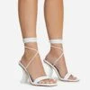 EGO Move-On Lace Up Square Toe Curved Chain Link Heel In White Faux Leather -EGO Sales 16 08 22 fw12623