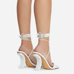 EGO Move-On Lace Up Square Toe Curved Chain Link Heel In White Faux Leather -EGO Sales 16 08 22 fw12626