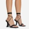 EGO Move-On Lace Up Square Toe Curved Chain Link Heel In Black Faux Leather 1 EGO Move-On Lace Up Square Toe Curved Chain Link Heel In Black Faux Leather -EGO Sales 16 08 22 fw12627