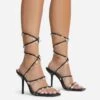 EGO Charmed Lace Up Clear Gem Detail Square Toe Stiletto Heel In Black Faux Leather -EGO Sales 16 08 22 fw12711 copy 1
