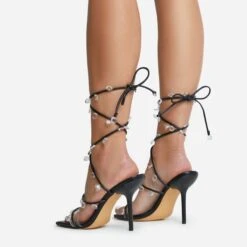 EGO Charmed Lace Up Clear Gem Detail Square Toe Stiletto Heel In Black Faux Leather -EGO Sales 16 08 22 fw12713 copy 1