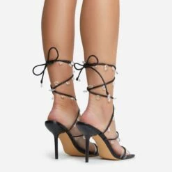 EGO Charmed Lace Up Clear Gem Detail Square Toe Stiletto Heel In Black Faux Leather -EGO Sales 16 08 22 fw12714 copy 1