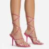 EGO Charmed Lace Up Clear Gem Detail Square Toe Stiletto Heel In Pink Faux Leather -EGO Sales 16 08 22 fw12715 copy