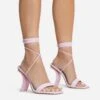 EGO Move-On Lace Up Square Toe Curved Chain Link Heel In Pink Faux Leather -EGO Sales 16 08 22 fw12723