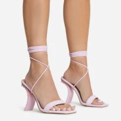 EGO Move-On Lace Up Square Toe Curved Chain Link Heel In Pink Faux Leather