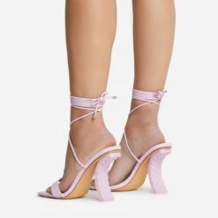 EGO Move-On Lace Up Square Toe Curved Chain Link Heel In Pink Faux Leather -EGO Sales 16 08 22 fw12725