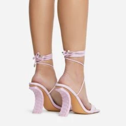 EGO Move-On Lace Up Square Toe Curved Chain Link Heel In Pink Faux Leather -EGO Sales 16 08 22 fw12726