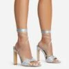 EGO Keep-Dancing Lace Up Diamante Detail Square Toe Thin Block Heel In Silver Faux Leather -EGO Sales 16 08 22 fw12740 copy