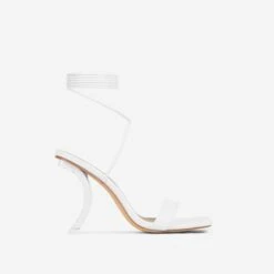 EGO Move-On Lace Up Square Toe Curved Chain Link Heel In White Faux Leather -EGO Sales 16 08 22 fw12945