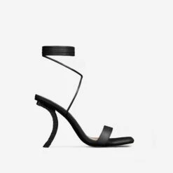 EGO Move-On Lace Up Square Toe Curved Chain Link Heel In Black Faux Leather -EGO Sales 16 08 22 fw12948