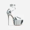 EGO Gabby Strappy Detail Peep Toe Extreme Platform Stiletto Heel In Silver Patent