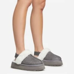 EGO Head-High Faux Fur Trim Sling Back Platform Slipper In Grey Faux Suede -EGO Sales 20 01 23 fw acc50516 sq